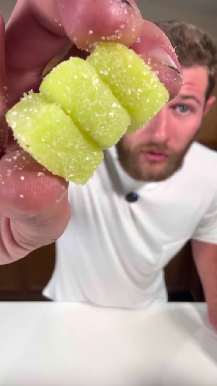 Macro of a sugar-coated gummy